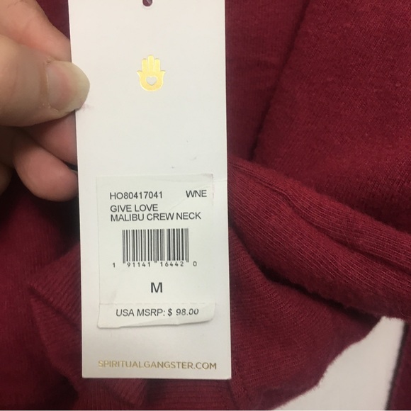 Spiritual Gangster Wine Give Love Malibu Crewneck Cozy Sweatshirt Red Medium M - Picture 4 of 5